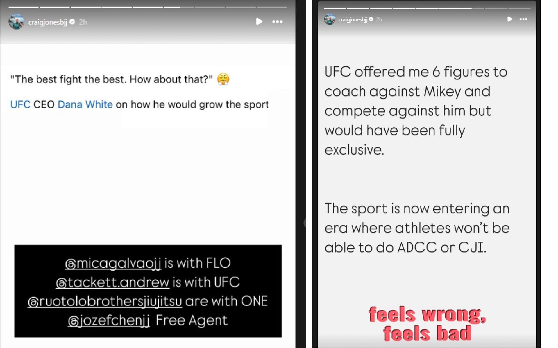 Screenshot of Jones' posts about the UFC and Dana White